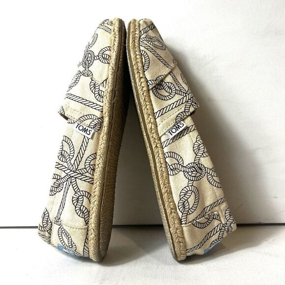 TOMS Rope Print Loafers Womens 8.5 Cream Black Slip On Shoe Flats Comfort Casual - Picture 4 of 10